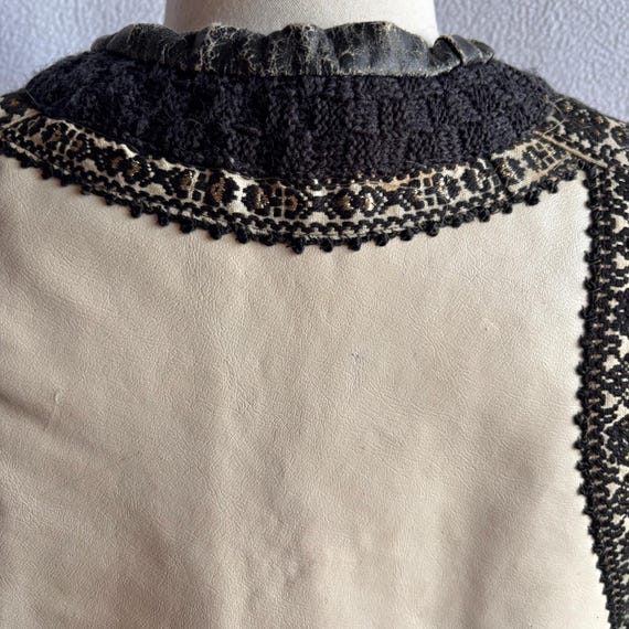 Vintage Handmade White Leather Romanian Folk Vest - image 5