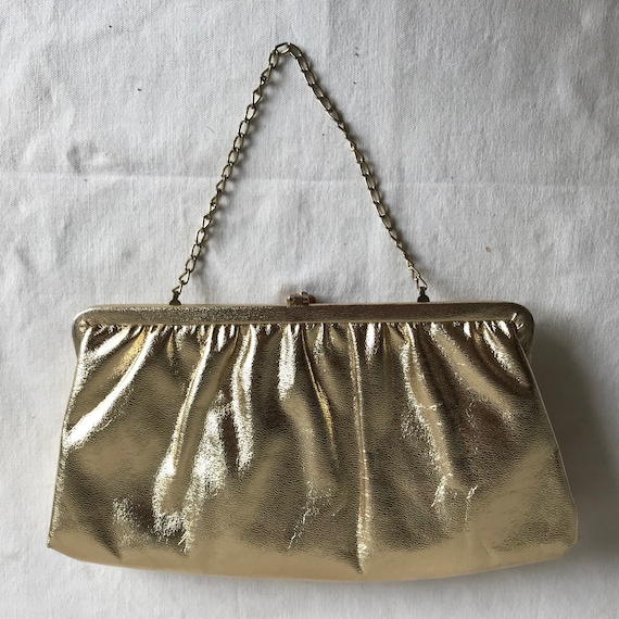 Vintage 1960s 1970s Sparkly Gold Faux Leather Eve… - image 4