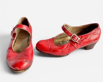 Red Leather Hungarian Folk Dance Shoes