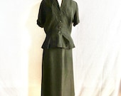 Vintage 1940s 1950s Black Lightweight Peplum Skirt Suit Volup