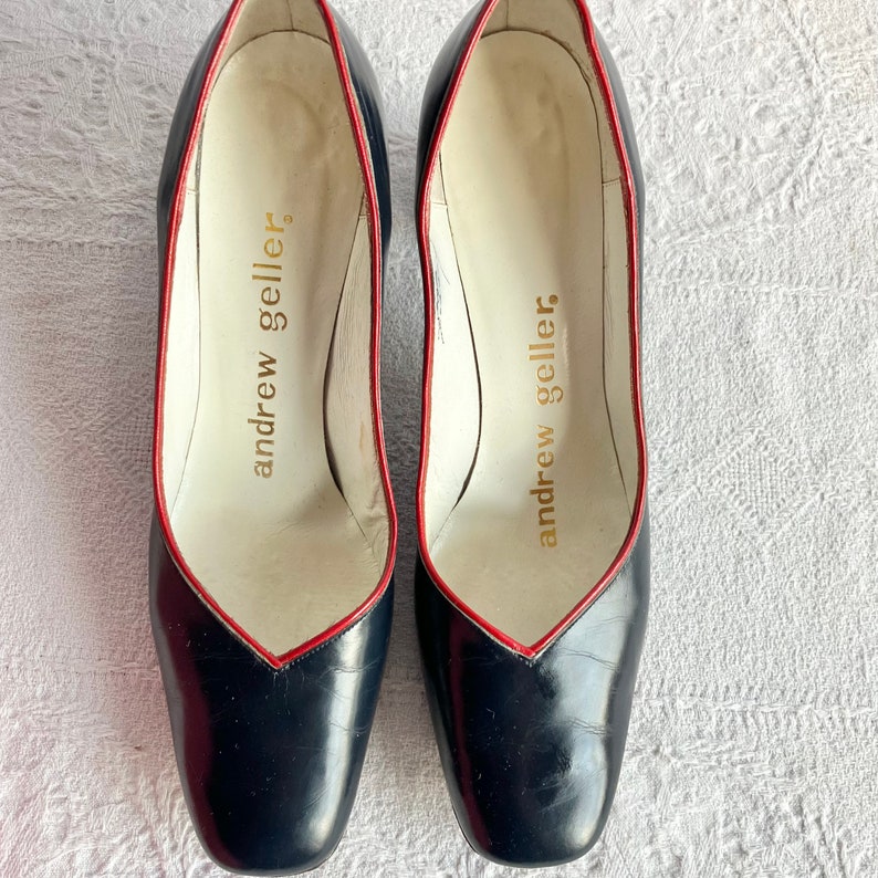 Vintage 1970s Andrew Geller Blue & Red Leather Pumps 8AA Narrow image 3