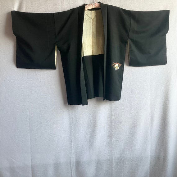 Vintage Black Silk Japanese Hip Length Kimono Gos… - image 1