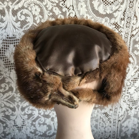 Vintage Mink & Satin Hat Full Critter - image 1