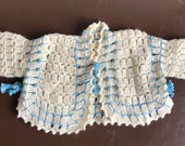 Vintage Cream & Blue Wool Hand Knit Baby Sweater