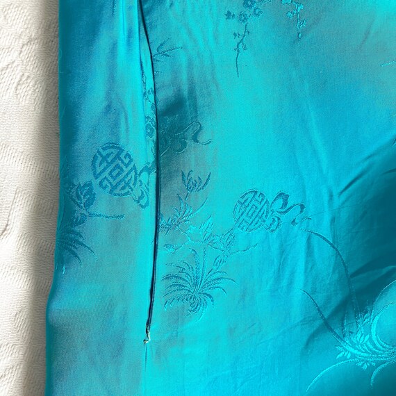 Vintage 1950s 1960s Asian Turquoise Silk Short Sl… - image 7