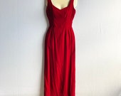 Vintage 1960s Red Velvet Sleeveless Formal Maxi Dress