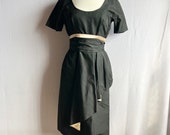 Vintage 1950s Harmay Black Draped Hip Cocktail Dress