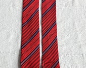 Vintage 1950s Tricot Cavalier Red Diagonal Stripe Flat End Necktie