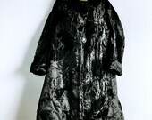 Vintage 1920s Black Faux Fur Crushed Plush Hand Made Coat S/M