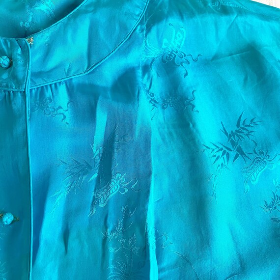 Vintage 1950s 1960s Asian Turquoise Silk Short Sl… - image 5