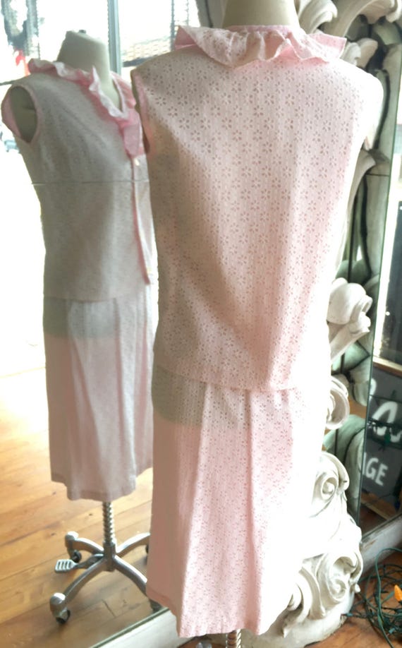 Vintage 1960s Pink Eyelet Sleeveless Summer Suit … - image 4