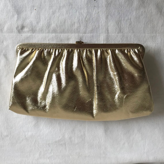 Vintage 1960s 1970s Sparkly Gold Faux Leather Eve… - image 2