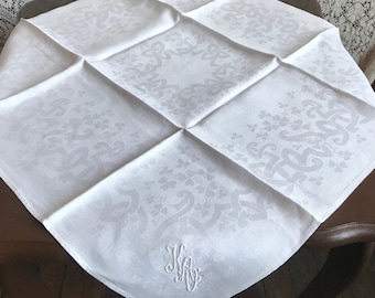 Set of 4 White Damask Shamrock Table Coverings Monogram KAV