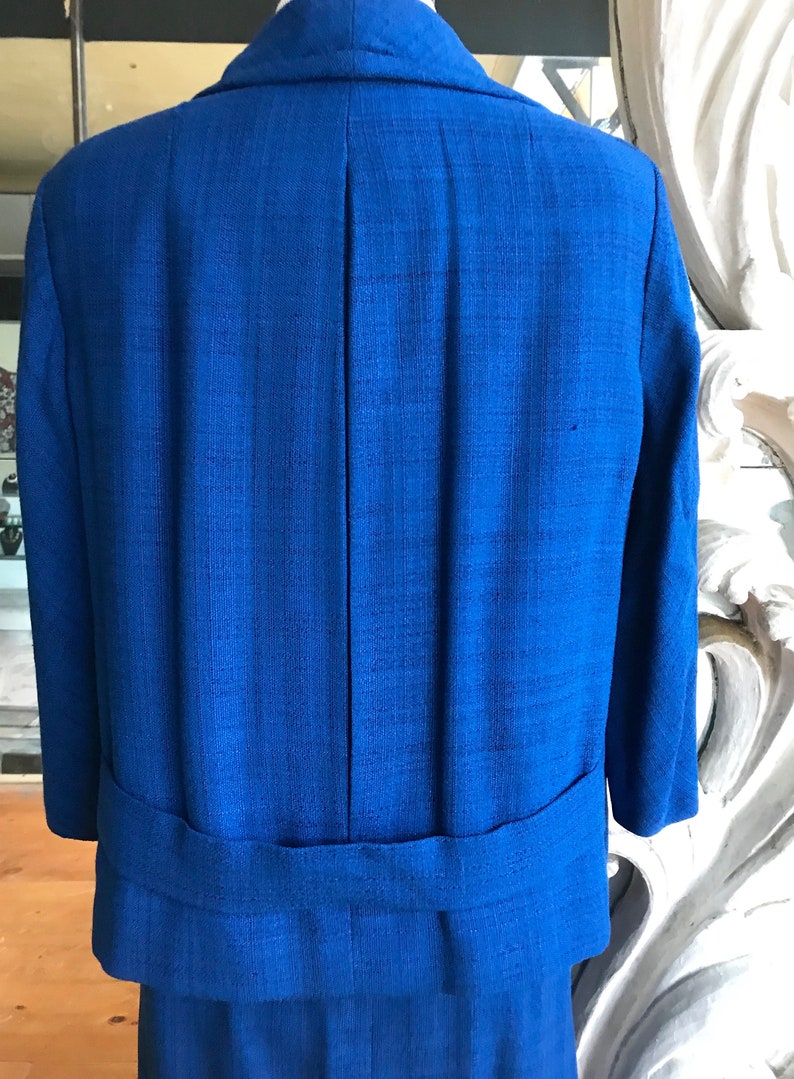 Vintage 1950s 1960s Blue Boxy Jacket Skirt Suit Saks Fifth Avenue