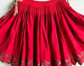 Vintage Cuenca Ecuador Traditional Red Embroidered Pleated Wool Full Skirt