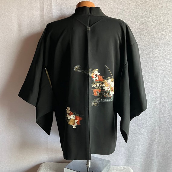 Vintage Black Silk Japanese Hip Length Kimono Gos… - image 3