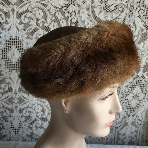 Vintage Mink & Satin Hat Full Critter - image 7