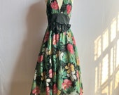 Vintage 1980s Fit & Flare Floral Halter Dress