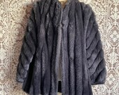 Vintage 1980s 1990s Intrigue Gray Black Faux Fur Hip Length Coat