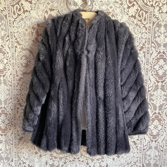 Vintage 1980s 1990s Intrigue Gray Black Faux Fur … - image 1