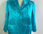 Vintage 1960s Turquoise Sparkly Asian Boxy Suit Jacket