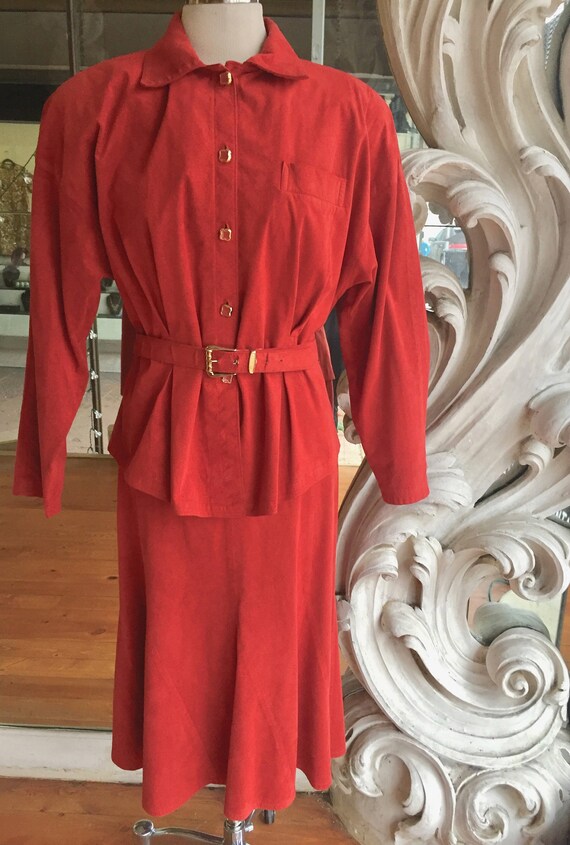 Vintage 1980s Faux Suede Wide Shoulders Blouse & S