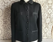 Vintage 1950s 1960s Butte Black Wool Knit Tailored Boxy Suit Jacket