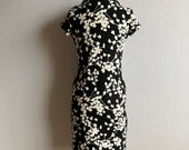 Vintage 1960s Marcy Allen Black & White Floral Button Down Slim Dress