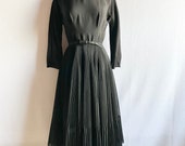 Vintage 1950s l'Aiglon Black Fit & Flare Pleated Skirt Dress