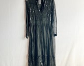 Vintage 1970s Judith Ann for Heiser-Egan Black Silk Chiffon Sequined Dress