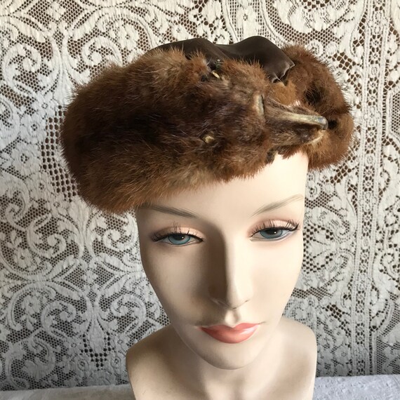 Vintage Mink & Satin Hat Full Critter - image 3