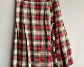 Girl's 1950s 1960s Tartan Plaid Pleated Wrap Around Scottish Style Skirt