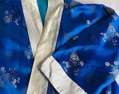 Vintage Royal Blue Satin Kimono Style Robe