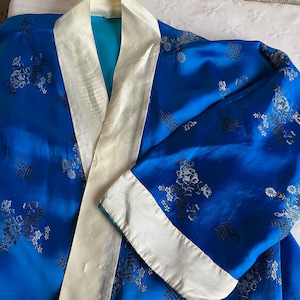 Vintage Royal Blue Satin Kimono Style Robe image 1