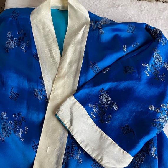 Vintage Royal Blue Satin Kimono Style Robe - image 1