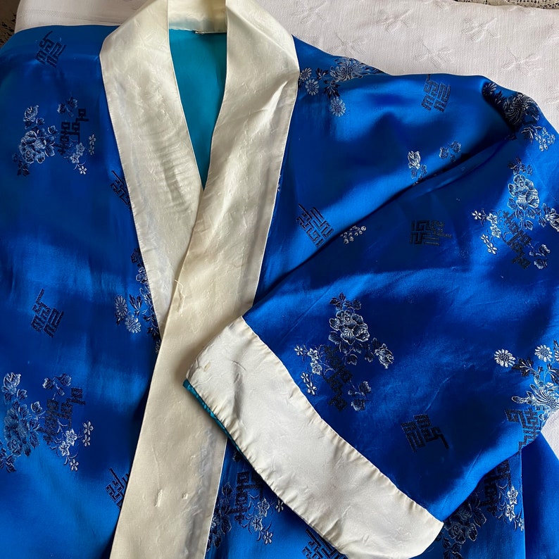 Vintage Royal Blue Satin Kimono Style Robe image 1