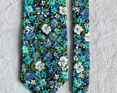 Vintage 1970s 1980s Envoy Blue Mod Floral Cotton Necktie