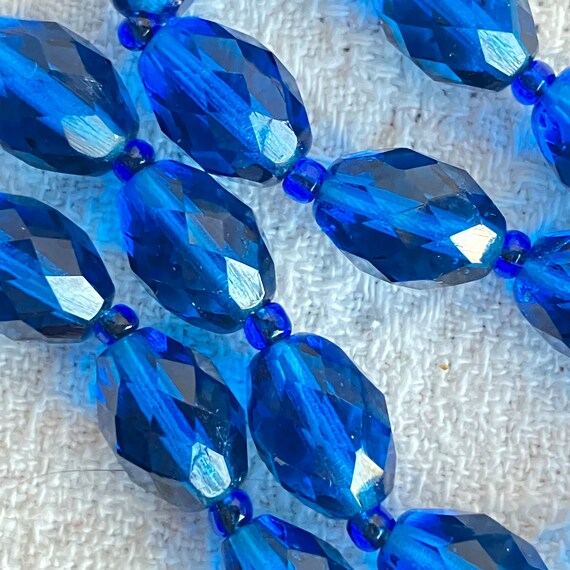 Vintage Blue Faceted Crystal Bead Single Strand N… - image 4