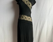 Vintage 1940s Lacy Black Wiggle Dress AS IS