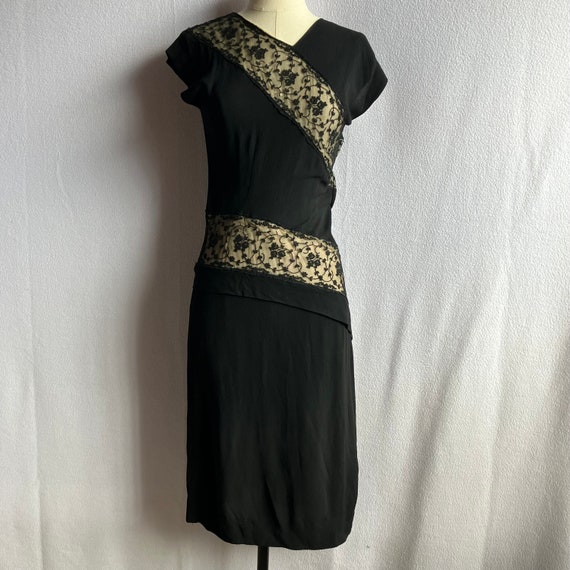 Vintage 1940s Lacy Black Wiggle Dress AS IS - image 1