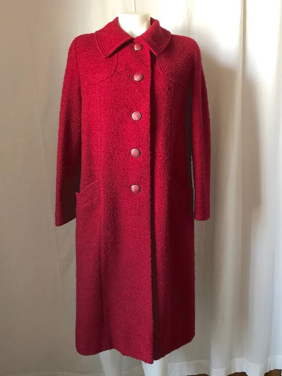 Vintage 1960s 1970s Maroon Wool Boucle Coat
