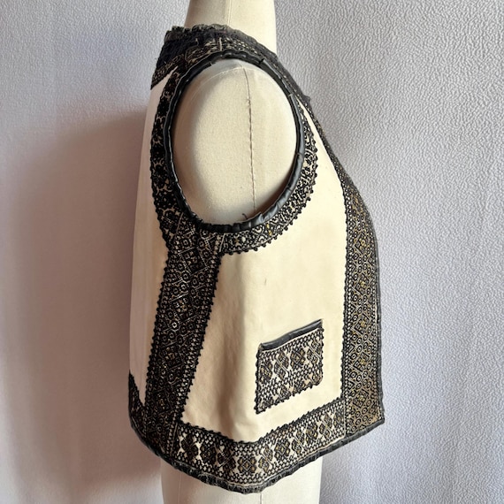 Vintage Handmade White Leather Romanian Folk Vest - image 6