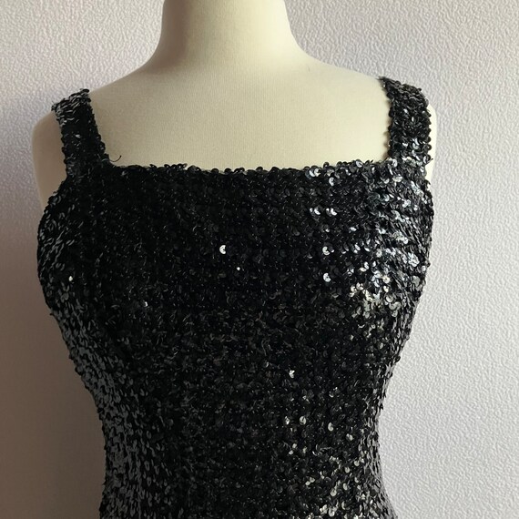 Vintage 1960s Sequined Sleeveless Little Black Dr… - image 2