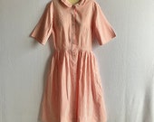 Vintage 1960s Pink White Striped Short Sleeve Lightweight Shirtwaist Dress