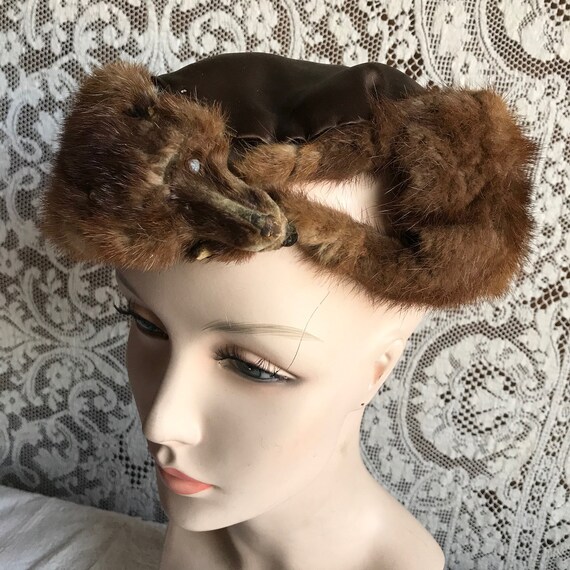 Vintage Mink & Satin Hat Full Critter - image 4
