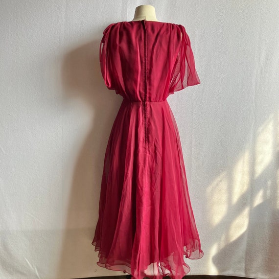 Vintage 1970s Miss Elliette Burgundy Chiffon Flow… - image 3