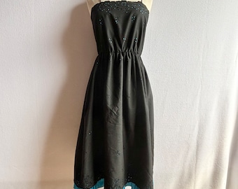 Vintage 1970s Michael Maiello for Pat Richards Black & Turquoise Eyelet Sundress