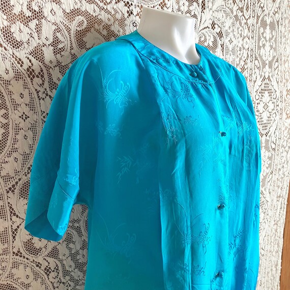 Vintage 1950s 1960s Asian Turquoise Silk Short Sl… - image 3