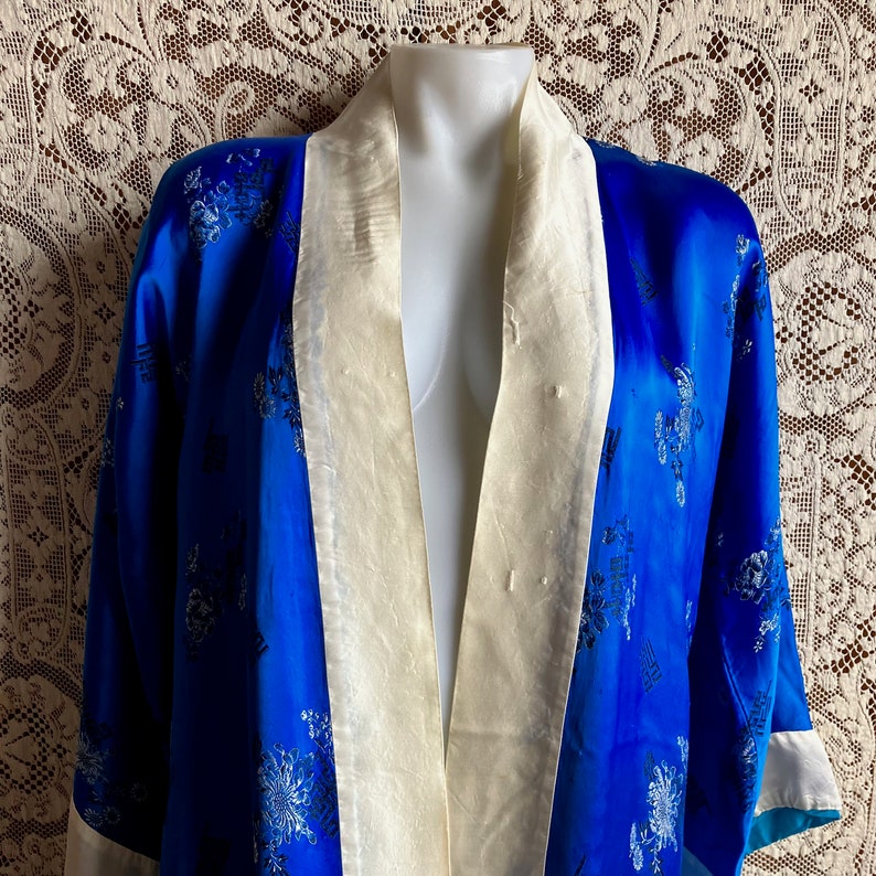 Vintage Royal Blue Satin Kimono Style Robe image 5