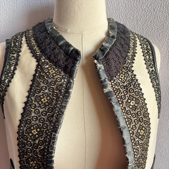 Vintage Handmade White Leather Romanian Folk Vest - image 2